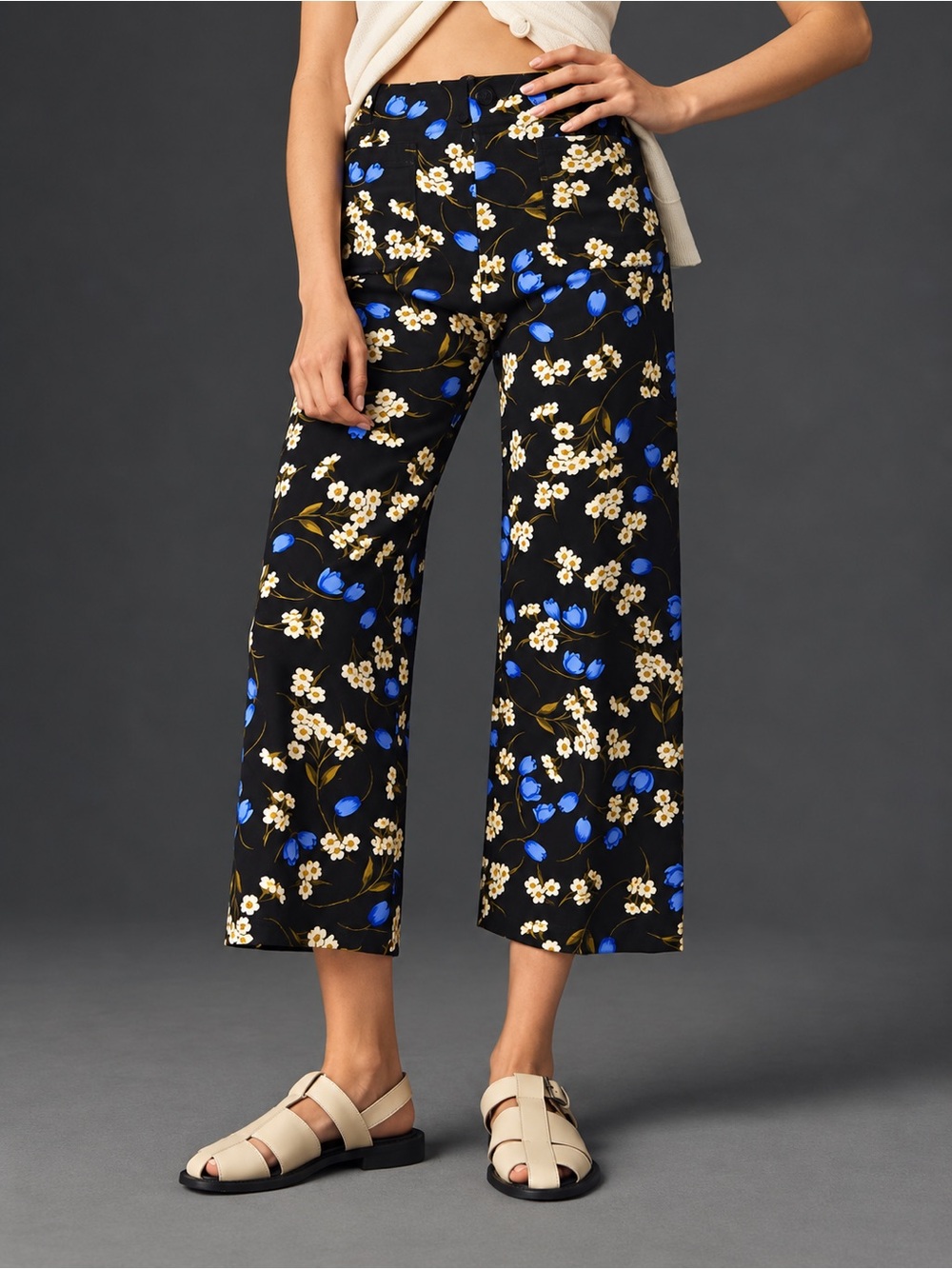 Maeve Anthropologie The Colette Floral Cropped Wide Leg Pants Size 34